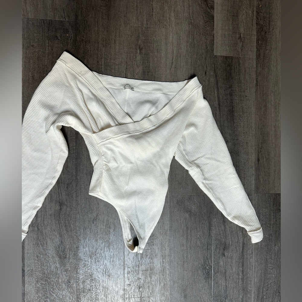 Free People Cream Textured Knit Body Suit